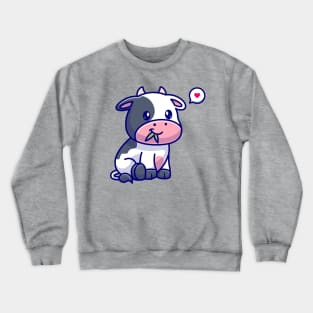 Cute Cow Sitting And Eating Grass Cartoon Crewneck Sweatshirt